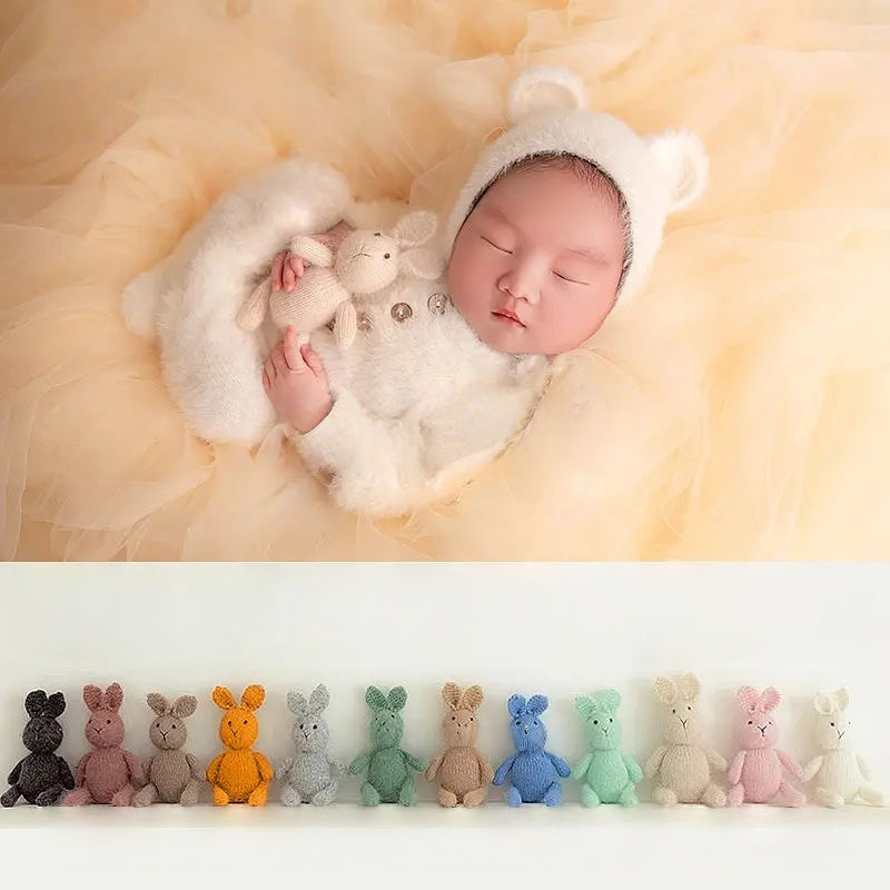 Handmade Knitted Rabbit Doll - Newborn Photo Prop